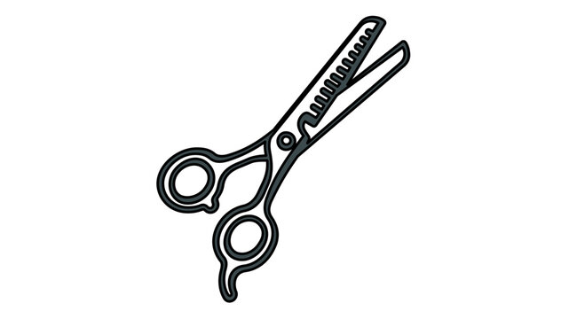 Sharp professional barber cutting scissors line icon vector illustration for hair salon branding and grooming services, minimalist black and white design symbol on a clean white background.