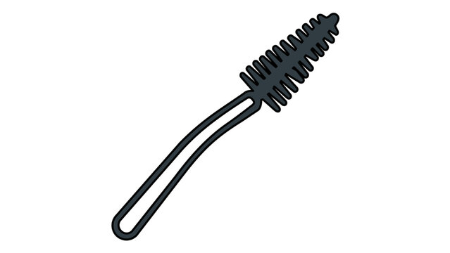 Elegant mascara wand brush line icon vector illustration, highlighting a detailed applicator for lash enhancement, suitable for beauty salon logos, makeup tutorials, and fashion design aesthetics.