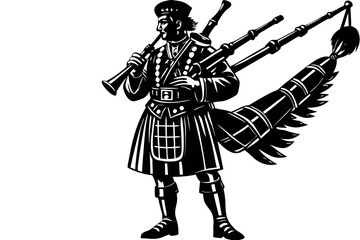 Fototapeta premium Traditional Scottish Bagpipe Player Silhouette – Highland Piper Vector Graphic