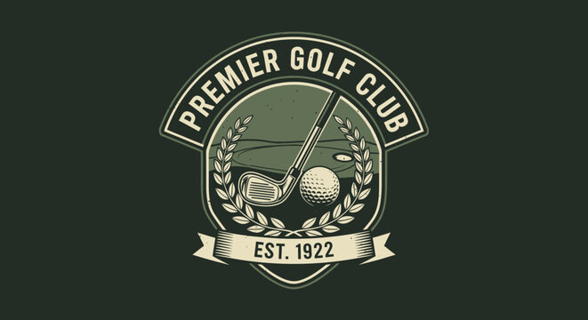 Vintage Golf Club Emblem with Golf Ball, Club, and Laurel Wreath - Est. 1922