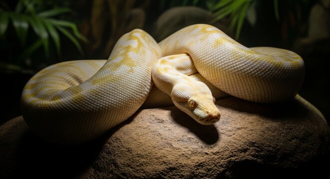Albino Reticulated Python With Golden Scales and Cinematic Reptile Detail