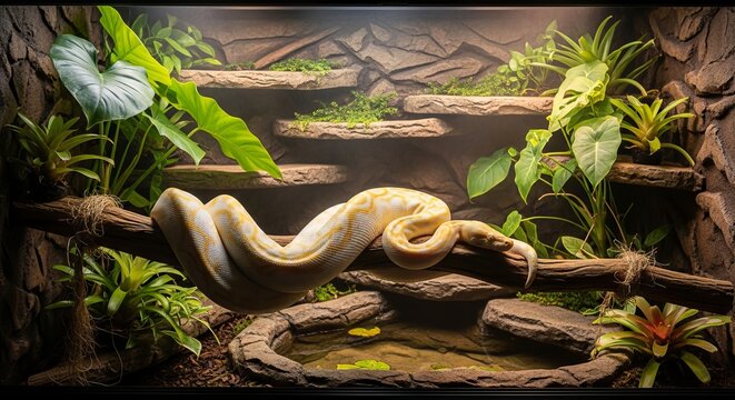Albino Reticulated Python With Golden Scales and Cinematic Reptile Detail