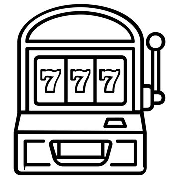 Minimalist vector icon illustration of a classic casino slot machine featuring a lever and reels, perfect for gambling industry designs, gaming applications, and entertainment web graphics.