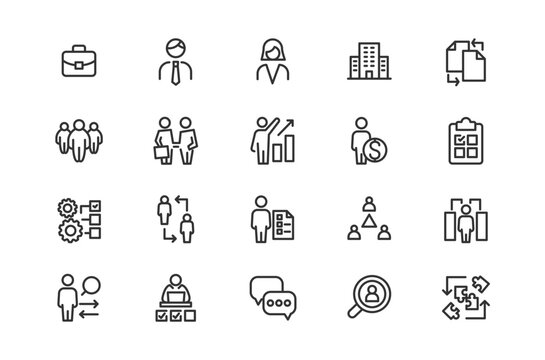 Business line icon set. Simple UI vector icons pack for corporate website, presentation, management, finance, hr and teamwork.