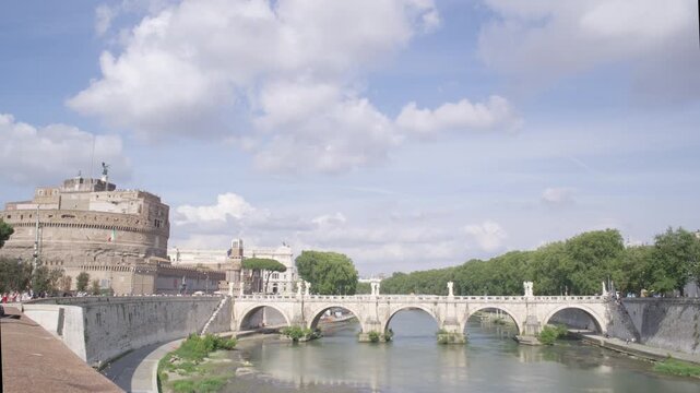 Castel Sant Angelo Overlooking the Tiber River Rome Italy Shot with Cinema Camera