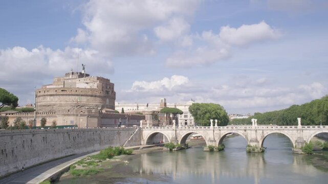 Castel Sant Angelo Fortress and Riverfront in Rome Italy Shot with Cinema Camera