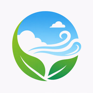 Clean Air Awareness Campaign Logo with Blue Sky and Green Leaf