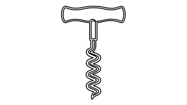 Elegant spiral wine corkscrew vector icon illustration, minimalist flat graphic of a handheld bottle opener for bar service, professional sommelier tool for restaurant and winery branding.