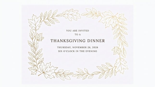 Elegant thanksgiving dinner invitation with gold leaf border