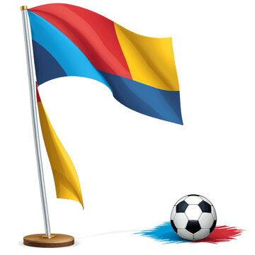 Dynamic Soccer Match Scene with Flag and Ball in Action