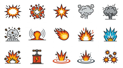 Collection of cartoon explosion and blast icons. © Cinta