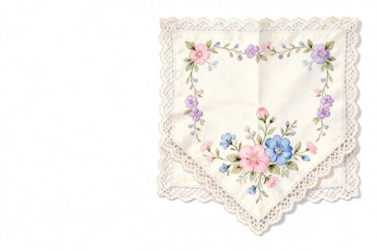 Vintage Embroidered Handkerchief with Floral Lace Design