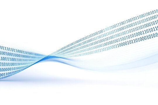 Blue Binary Code Flow on White Background