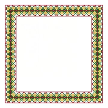 Traditional Bengali Nakshi Kantha Embroidery Vector Square Frame Border with Diamond Geometric Patterns and Copy Space