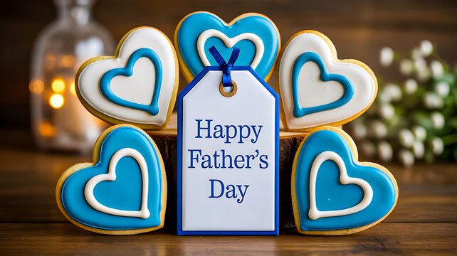 Happy father day celebration cookies with decorative heart shapes