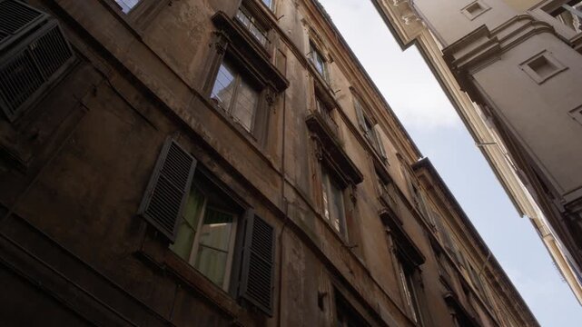 Low Angle View of Historic Rome Street Architecture Italy Shot with Cinema Camera