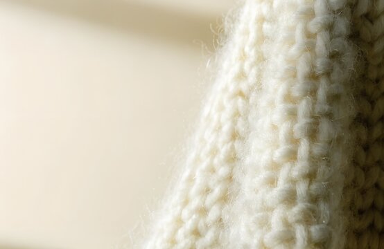 Macro Close Up of Chunky Knit Wool Blanket Texture with Soft Side Lighting and Copy Space