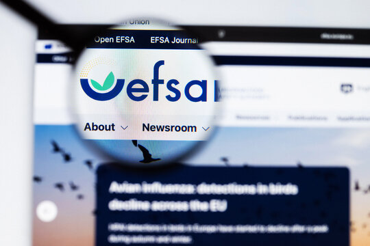 Milan, Italy 2026, 20 Apr Closeup of EFSA website on a laptop screen. EFSA logo under a magnifying glass.
