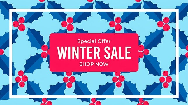 Winter sale special offer holiday holly pattern graphic