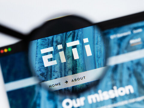 Milan, Italy 2026, 20 Apr Closeup of EiTi Extractive Industries Transparency Initiative website on a laptop screen. EiTi Extractive Industries Transparency Initiative logo under a magnifying glass.