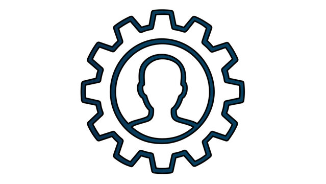 Clean user profile with mechanical gear vector icon illustration representing account administration and support settings, perfect for technical dashboards, mobile apps, and website management.