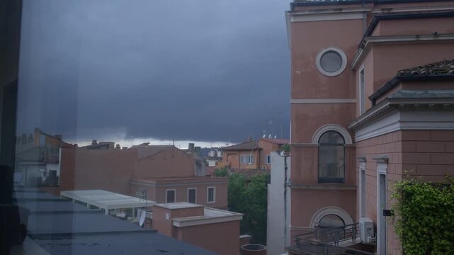 Historic Rome Neighborhood Under Dark Storm Clouds Italy Shot with Cinema Camera