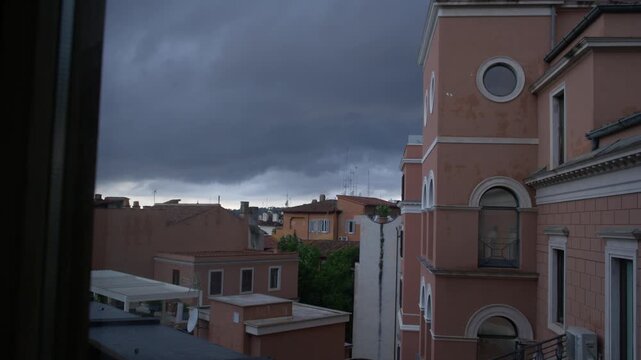 Dark Clouds Above Rome Rooftops and Historic Architecture Italy Shot with Cinema Camera