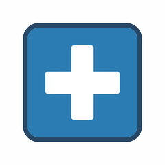 Fototapeta premium Blue Square Icon with White Plus Sign, Simple Medical or Add Symbol