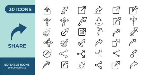 Obraz premium Share Arrow Icons Set, Social Media Sharing Outline Vector Icons for UI, Apps, Web Design