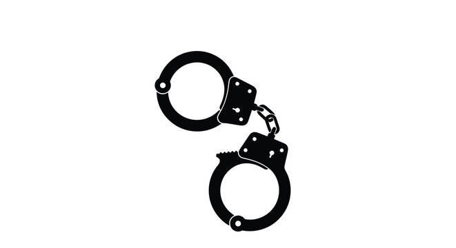 Open handcuffs in black silhouette against a white background