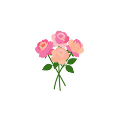 Fototapeta premium Bouquet of Pink and Peach Roses Vector Illustration, Isolated Transparent Background for Wedding or Floral Design Projects