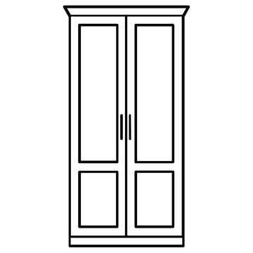 Modern tall wardrobe closet with double doors line icon vector illustration, perfect for home organization and bedroom furniture design layouts, featuring a clean and minimalist flat aesthetic.