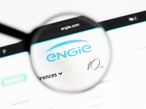 Milan, Italy 2026, 20 Apr Closeup of ENGIE website on a laptop screen. ENGIE logo under a magnifying glass.