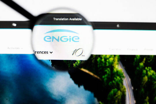 Milan, Italy 2026, 20 Apr Closeup of ENGIE website on a laptop screen. ENGIE logo under a magnifying glass.