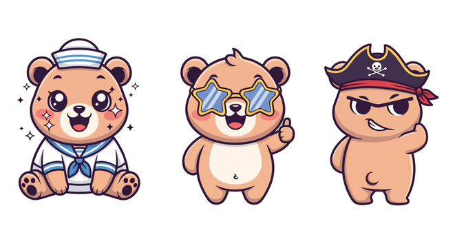 Cute Cartoon Bears in Fun Costumes and Accessories.