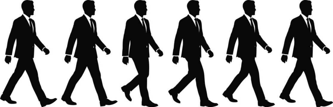 Silhouettes of businessmen walking in various poses