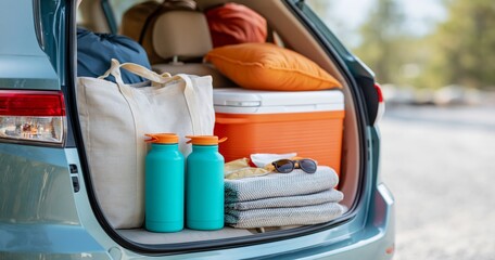 Packed car trunk for outdoor trip