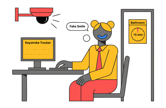 Corporate employee under surveillance with keystroke tracking monitor