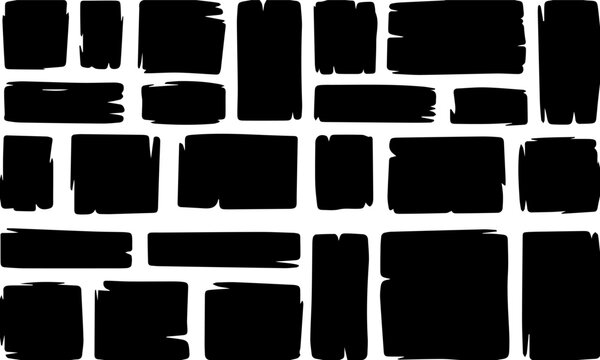 Black ink rectangle blocks collection vector. Abstract hand drawn paint banners set. Scribble textured frames on white background. Minimalist geometric design elements template.