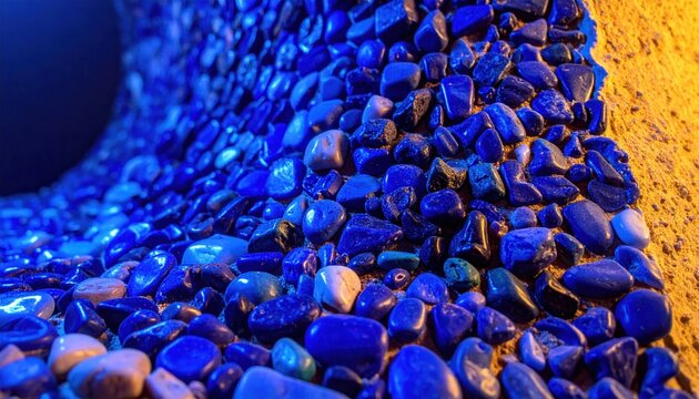 Intricate mosaic pattern formed by tiny tumbled lapis lazuli and malachite chips