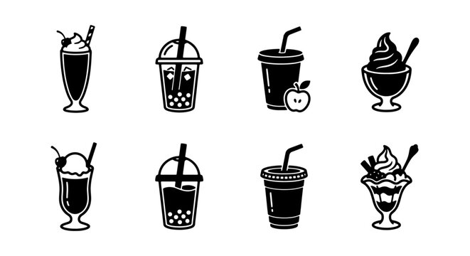 Beverage Icons Set: Sweet Drinks, Desserts, and Refreshments Collection, Vector Graphics for Menus and Branding