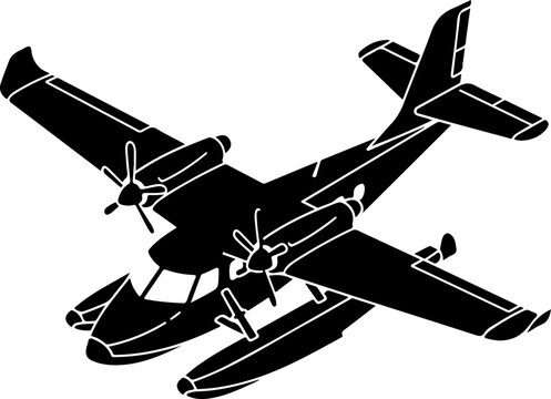 Seaplane, black and white, vector illustration, airplane icon, float plane