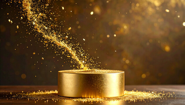 Golden Cosmetic Container with Sparkles