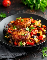 Fototapeta premium Schweinemedaillons mit Ratatouille