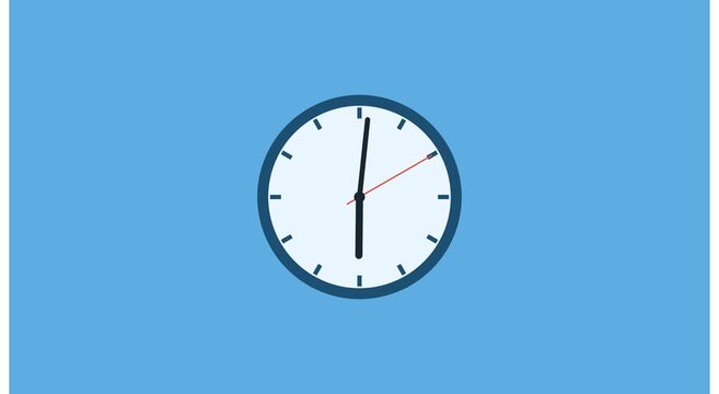 Minimalist analog wall clock ticking motion on blue animation background