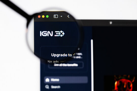 Milan, Italy 2026, 20 Apr Closeup of ign website on a laptop screen. ign logo under a magnifying glass.