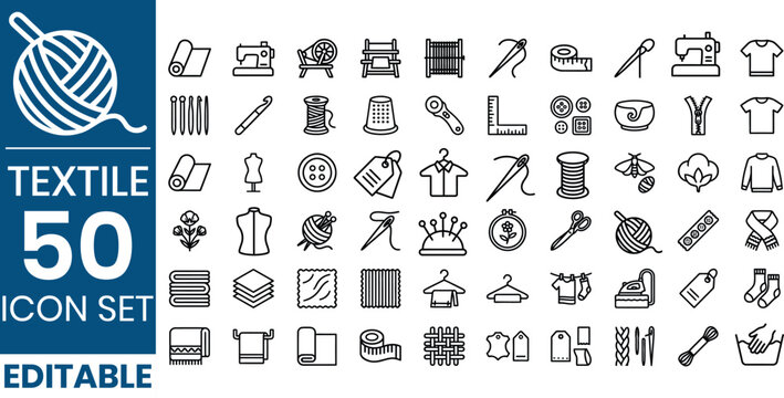 Textile icon set editable sewing and fashion design elements