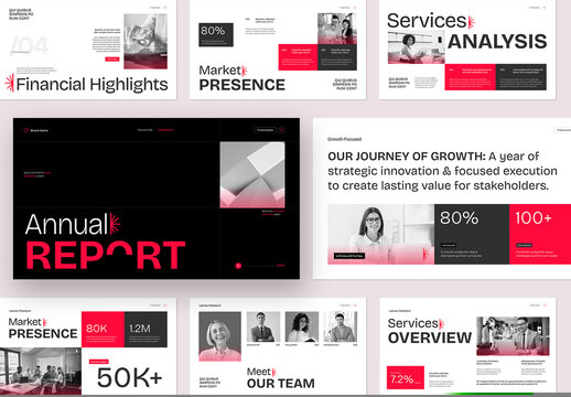 Corporate Annual Report Presentation Template with Modern Red and Black Design