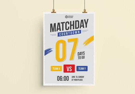 Match Day Countdown Sports Event Poster Template with Team Versus Game Promotion Design