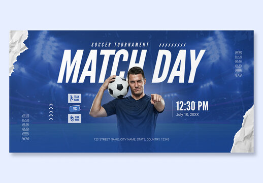 Modern Football Match Day Social Media Web Banner Design for Soccer Tournament Promotion